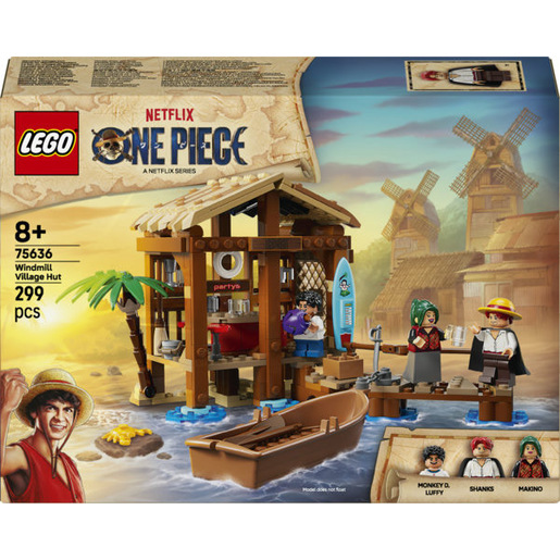 Image of LEGO ONE PIECE 75636 La Capanna del Villaggio Foosha con Barca Giocattolo, Minifigure, Poster Ricercato, Regalo Bambini 8+