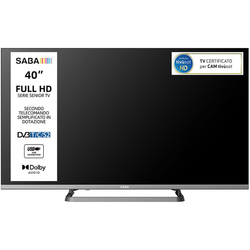 Image of SABA SA40M10 TV 40'' FULL HD,Serie Senior, Secondo telecomando semplificato con tasti grandi in dotazione, Triplo tuner DVBT2/C/S2 HEVC MAIN10, Certifica