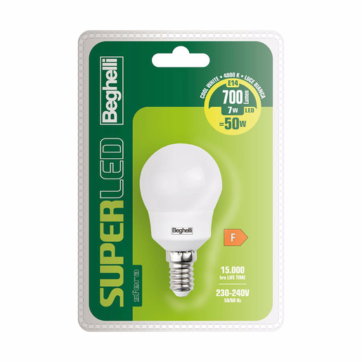 Image of Beghelli SuperLED Lampadina a risparmio energetico Bianco neutro 4000 K 7 W E14 F