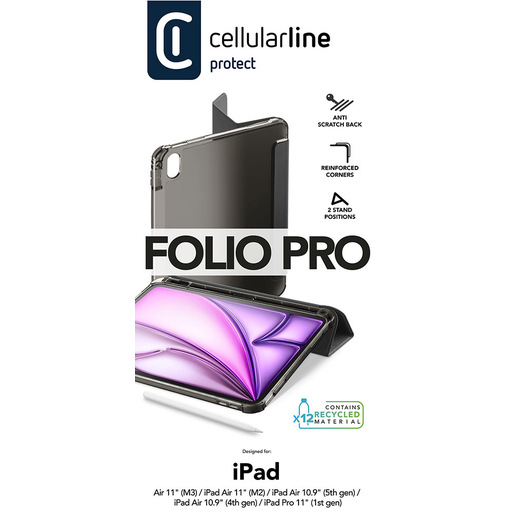 Image of Cellularline Folio Pro - iPad Pro 11'' (2018) / Air 10.9'' (2022) /Air 10.9'' (2020) / Air 11'' (2024) Custodia per tablet con funzione stand