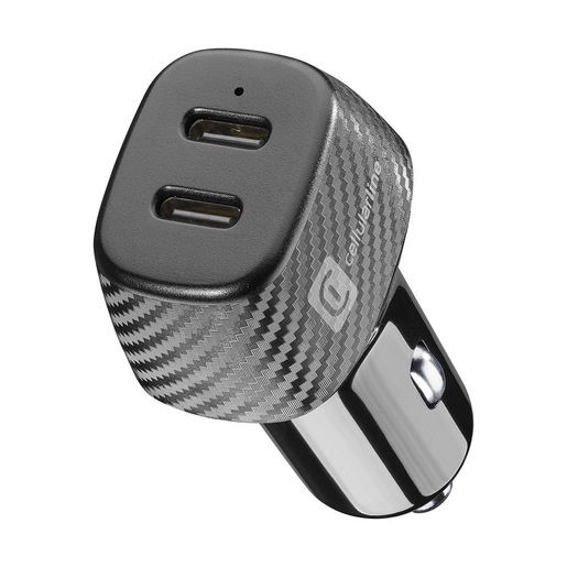 Cellularline Car Multipower DUO - iPhone, Samsung, Xiaomi, Oppo and other Smartphones and Tablets Caricabatterie da auto con 2 porte USB-C