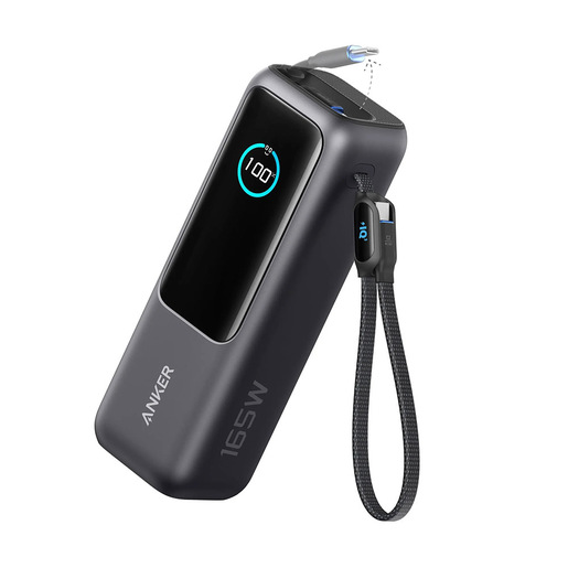 Anker Laptop Power Bank 25000mAh Caricatore Portatile, con Tre Porte USB C da 165W per Ricarica Multi-Dispositivo, Cavi Integrati e Retrattili, per iPhon