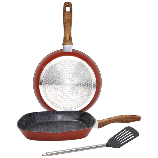 Image of Tognana Porcellane set padella da 24 cm + bistecchiera 28x28 cm in alluminio forgiato + spatola Rustic Stone