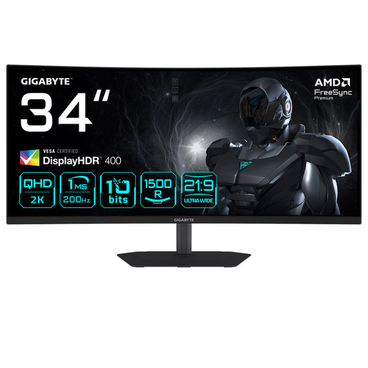 Image of GIGABYTE G34WQC2 Monitor Gaming Curvo 34'' WQHD - 3440 x 1440, 1500R, 200Hz, 1ms, 450 cd/m², AMD FreeSync Premium, DisplayHDR 400, HDMI 2.0, Displaypor