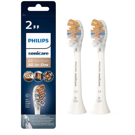 Philips A3 Premium Sonicare 2x Testine bianche per spazzolino sonico, denti bianchi e puliti, gengive sane HX9092/10