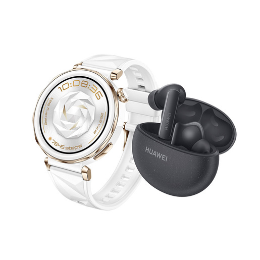 Image of Huawei WATCH GT5 Pro, Cassa 42mm in ceramica e cinturino bianco. Compatibile con iOS e Android. Con FreeBuds 5i in omaggio