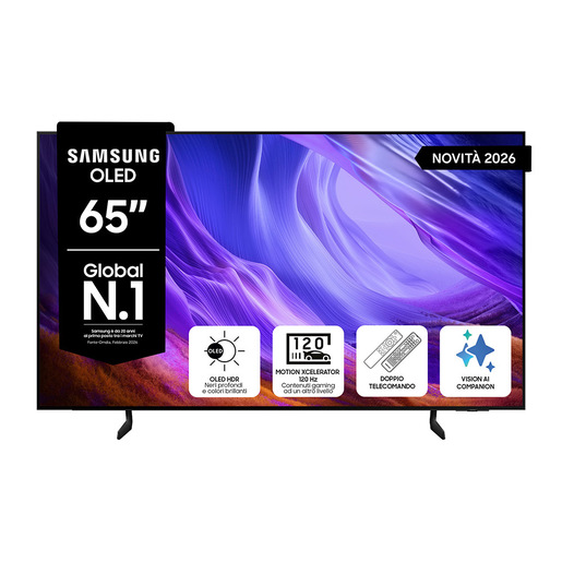 Samsung OLED AI TV 65'' QE65S85HAEXZT 4K, Processore NQ4 AI Gen2, 4K AI Upscaling, Schermo antiriflesso, OLED HDR, Motion Xcelerator 120Hz, Dolby Atmos &