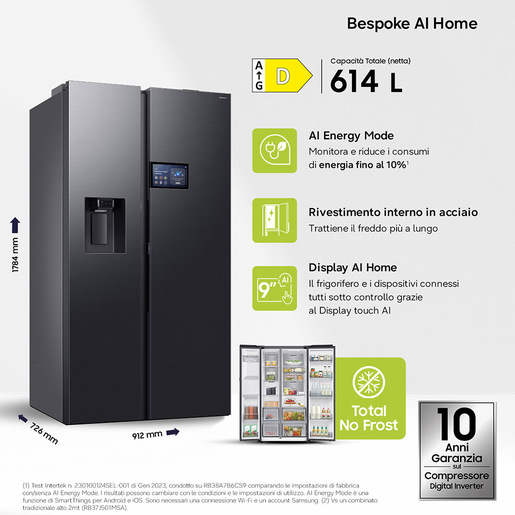 Image of Samsung Series 9 Frigorifero Side By Side AI Home 621L RS90F64EDFEF