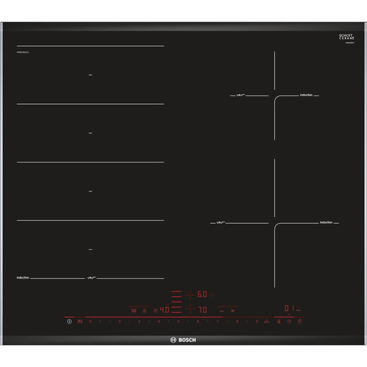 Image of Bosch PXE675DC1E piano cottura Nero Da incasso 60 cm Piano cottura a induzione 4 Fornello(i)