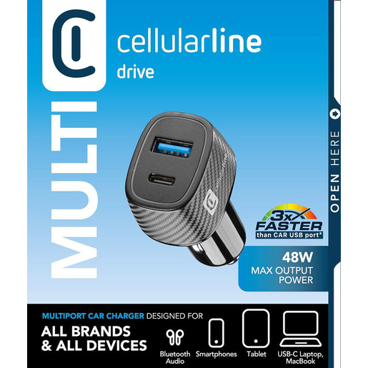 Image of Cellularline Car Multipower Ultra - iPhone, Samsung, Xiaomi, Oppo and other Smartphones and Tablets Caricabatterie da auto veloce con porta USB e port