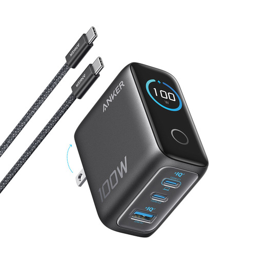 Anker Nano Caricatore USB C 100W, GaN a 3 Porte e Ultra Compatto, Display Intelligente e Controllo Touch, per iPhone 17 Pro Max/16/15, Samsung S25 Ultra,