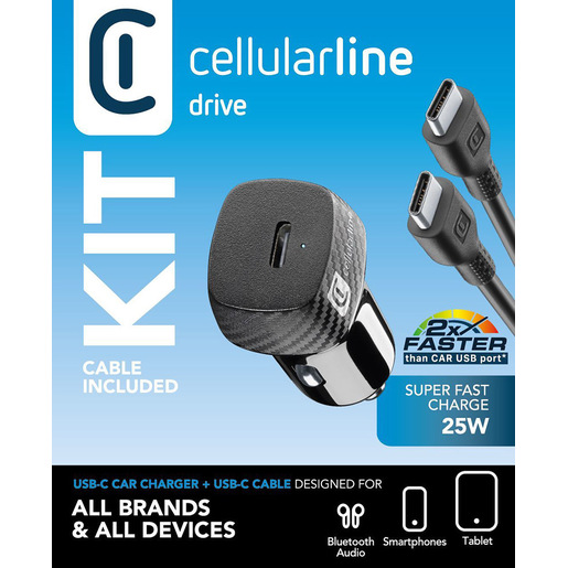 Image of Cellularline Super Fast Car Power Kit 25W - USB-C to USB-C - Samsung Caricabatterie da auto USB-C Super Fast Charge 25W con cavo USB-C to USB-C