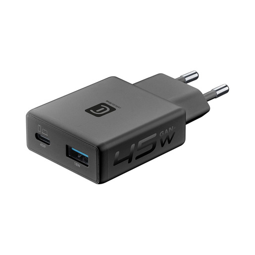 Image of Cellularline ACH POWER LITE 45W DUAL A+C Caricabatterie da rete 45W dal design super compatto e sottile. Dotato di porta USB-C da 45W e USB-A da 18W, com