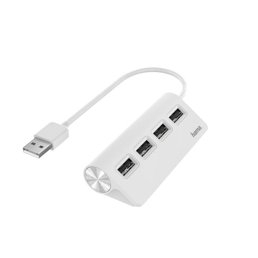 Image of Hama Hub USB 2.0 da tavolo, 4 porte, cavo integrato, bianco