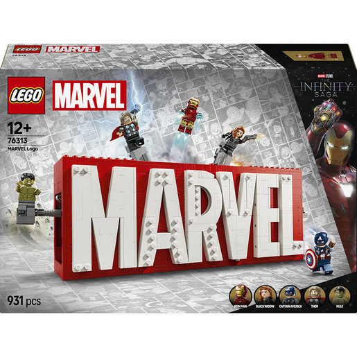 LEGO 76313 Logo e Minifigure MARVEL con Supereroi di Hulk, Thor, Iron Man, Black Widow e Captain America, Giochi Bambini 12+