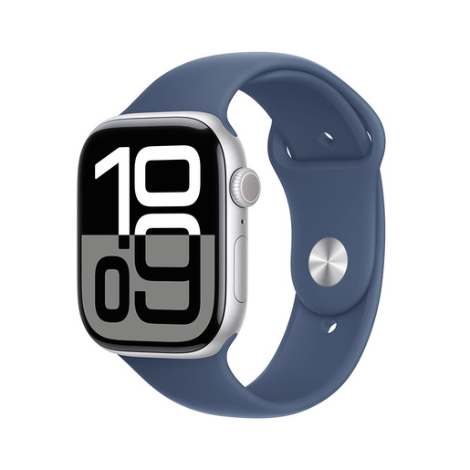 Image of Apple Watch Series 10 Serie 10 GPS 46mm Cassa in Alluminio Color Argento con Denim Sport Band - S/M