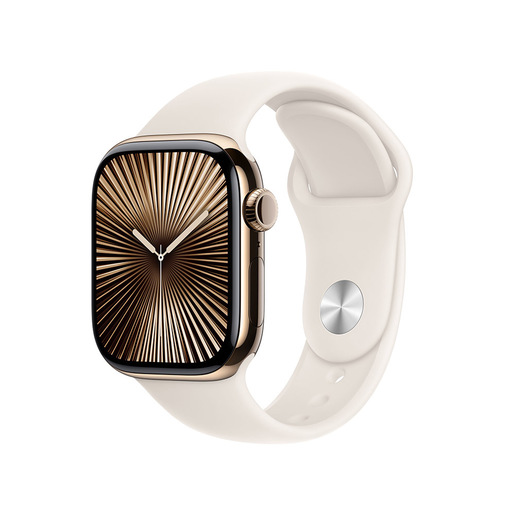 Image of Apple Watch Series 10 Serie 10 GPS + Cellular 42mm Cassa in Titanio color Oro con Galassia Sport Band - S/M