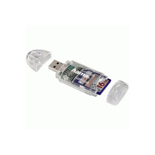 Image of Hama Lettore USB 2.0 ''8 in 1'' slim, SD, SDHC, SDXC, MMC, MMC plus, miniSD, mini SDHC, microSD, microSDHC, trasparente, blister