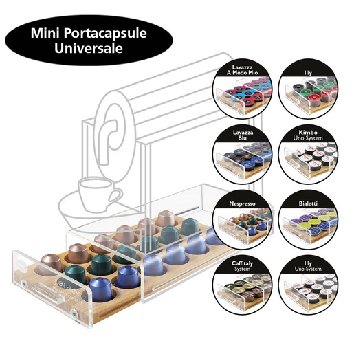 Image of Macom Cassetto portacapsule universale SalvaSpazio per capsule di caffè Legno Trasparente