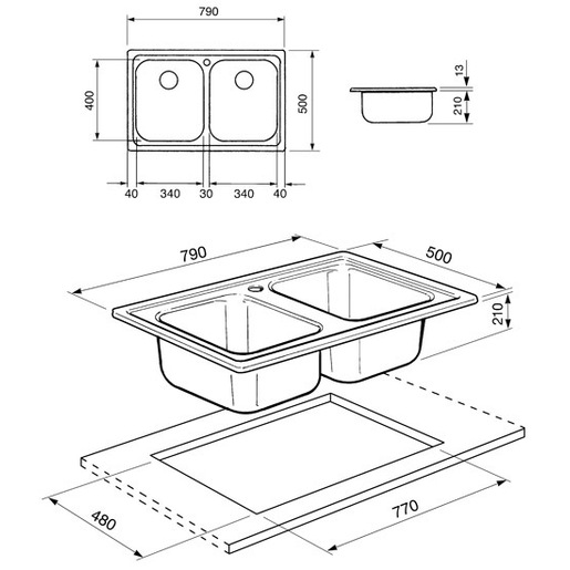 Image of Smeg SP792-2 lavello Lavello ad incasso Rettangolare Acciaio inossidabile cod015
