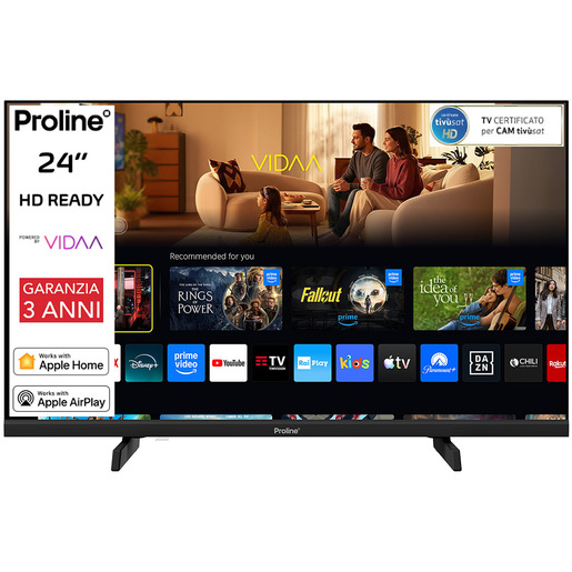 Proline PRO24M10VDA SMART TV 24'' HD, Sistema operativo VIDAA, Triplo tuner DVBT2/C/S2, Certificato TivuSAT, Dolby Audio, Parental Control