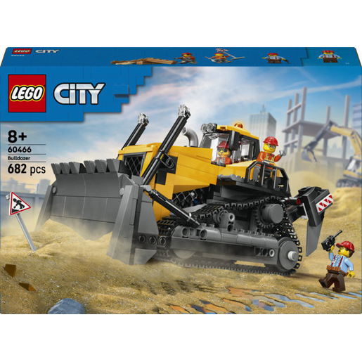 Image of LEGO City 60466 Bulldozer Giallo Giocattolo, Veicolo da Cantiere con 3 Minifigure e Segnali Stradali, Idea Regalo da 8+ Anni