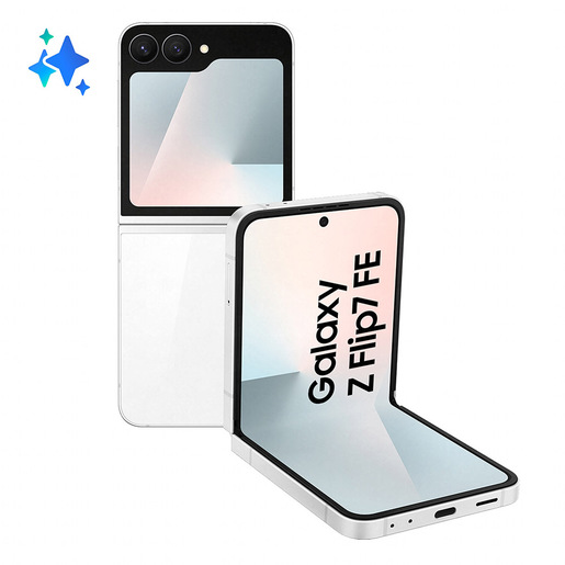 Image of Samsung Galaxy Z Flip7 FE Smartphone AI, RAM 8GB, 256GB, Display 3,4'' Super AMOLED/6,7'' Dynamic AMOLED 2X, Fotocamera 50MP, White