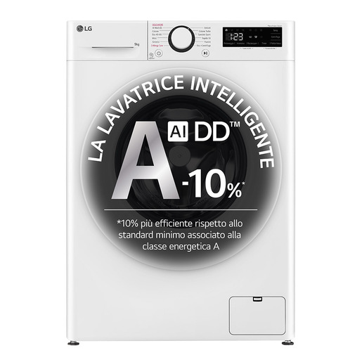 LG F4R3009NSWW Lavatrice 9kg AI DD, Classe A-10%, 1400 giri, Vapore, AI Wash