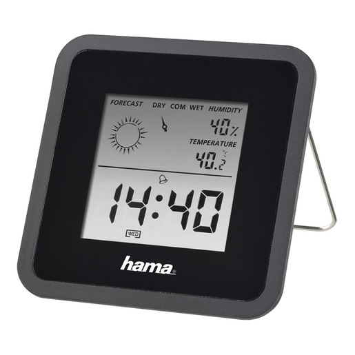 Image of Hama Orologio/termometro/igrometro ''TH50'', funzione sveglia, Indicatore Comfort, memoria dati, Sospensione sveglia Snooze, Previsioni meteo, nero