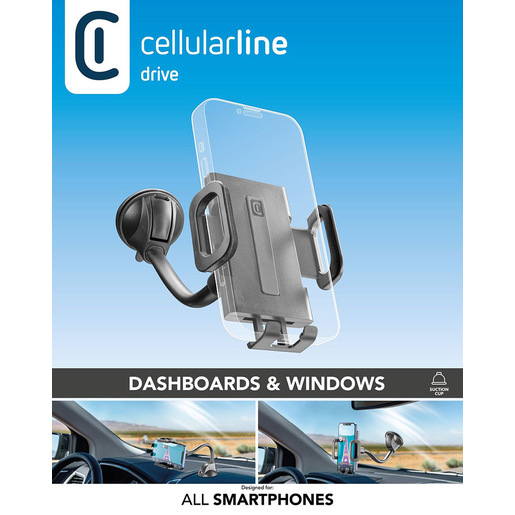 Cellularline Hug Flexi - Universal Supporto smartphone da auto con fissaggio a ventosa