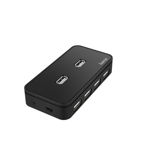 Image of Hama Hub USB 2.0 da tavolo, 7 porte, alimentato, cavo separato, nero, scatola