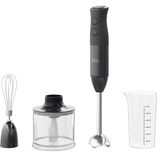 Image of AEG HB4-1-6GG Frullatore ad immersione, 600W, 2 Lame acciaio inox, funzione Turbo, Bicchiere 0.6 L, Tritatutto con coperchio