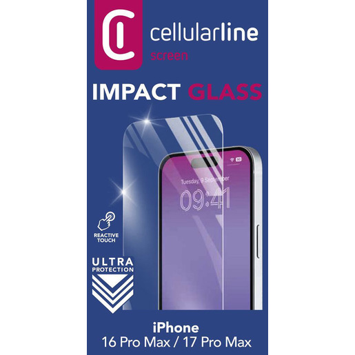 Image of Cellularline Impact Glass - iPhone 16 Pro Max Vetro temperato sottile, resistente e super sensibile