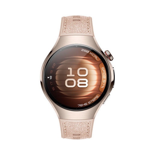Image of Huawei WATCH 5 (42 mm), cassa in acciaio inox 904L e cinturino beige. Compatibile con iOS e Android e chiamate E-sim