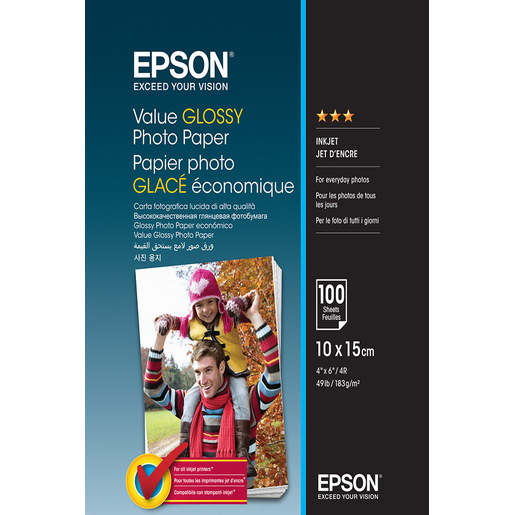 Image of Epson Value Glossy Photo Paper - 10x15cm - 100 Fogli