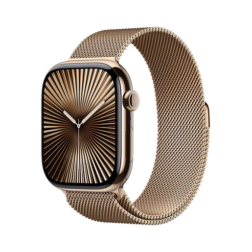 Image of Apple Watch Series 10 Serie 10 GPS + Cellular 46mm Cassa in Titanio color Oro con Loop in maglia milanese Oro - M/L