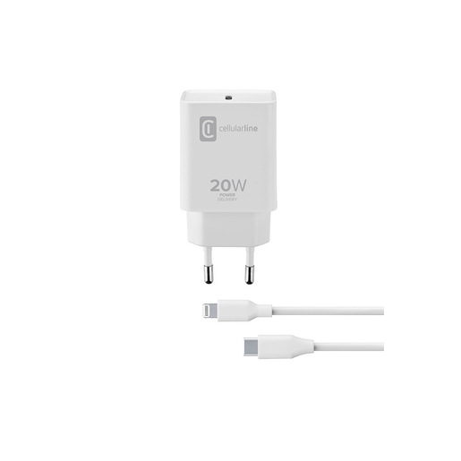 Image of        Cellularline USB-C Charger Kit 20W - USB-C to Lightning - iPhone 8 or