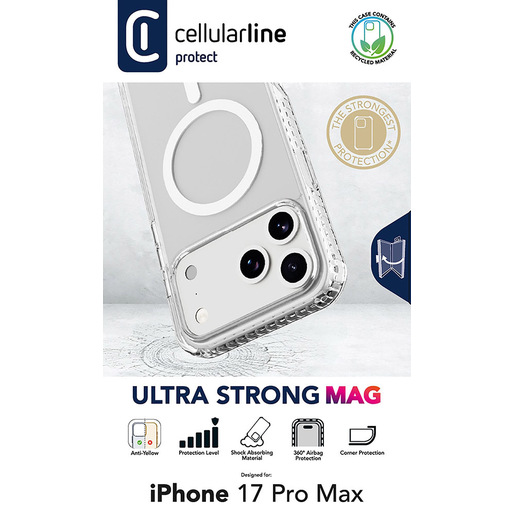 Image of Cellularline Ultra Strong Mag - iPhone 17 Pro Max Custodia ultra protettiva trasparente con bordi rinforzati in materiale anti-shock, progettata per a