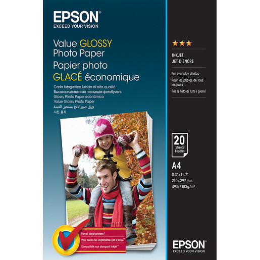Image of Epson Value Glossy Photo Paper - A4 - 20 Fogli
