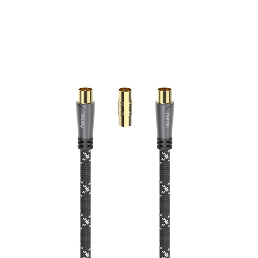 Image of Hama Cavo antenna M/F con adattatore M/M, 3 metri, 120 dB, TPE, connettori dorati, ferrite, nero