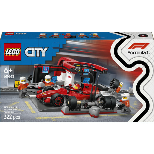 Image of LEGO City 60443 Pit Stop e Meccanici con Monoposto Ferrari F1 - Officina, Macchina Giocattolo e Accessori, Giochi Bambini 6+