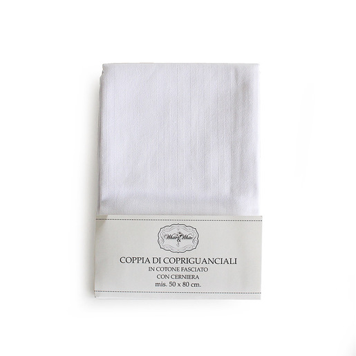Image of TESS White & White Set 2 copriguanciali con zip, 50x80 cm, 100% cotone
