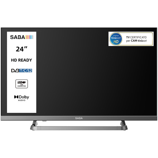 Image of SABA SA24M10 TV 24'' HD READY, Triplo tuner DVBT2/C/S2 HEVC MAIN10, Certificato TivuSAT, Piedistallo centrale, Dolby Audio