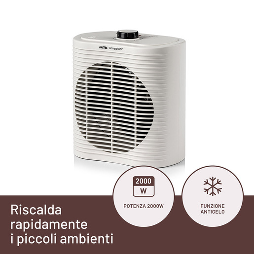 Image of Imetec Compact Air, Termoventilatore piccolo e potente, Stufetta Elettrica, 2000 W, maniglia integrata, temperatura regolabile, funzione antigelo, dispos