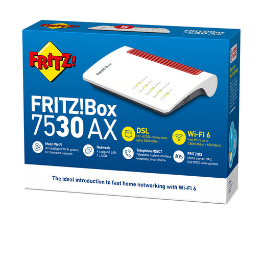 Image of Box FRITZ! 7530 AX router wireless Gigabit Ethernet Dual-band (2.4 GHz/5 GHz) Bianco