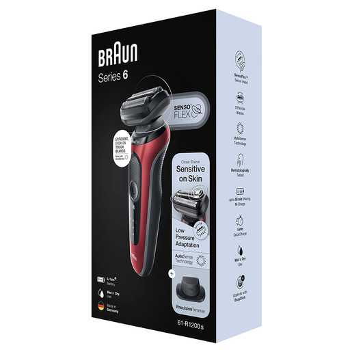Image of Braun Series 6 61-R1200s Rasoio Elettrico Uomo Con Accessorio Rifinitore Di Precisione EasyClick, SensoFlex, Wet&Dry, Ricaricabile, Rasoio A Lamina Se
