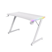 Trust Gaming GXT 709W Luminus Scrivania Gaming LED RGB, 10 Modalità Colore, Alimentazione USB, Tavolo Gaming 120 x 60 con Supporto per Cuffia e Portabicchiere, Scrivania Bianca Ufficio, Streaming-image