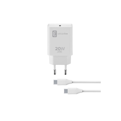 Image of Cellularline USB-C Charger Kit 20W - USB-C to USB-C - iPad Pro (2018 or later) and iPad Air (2020) Caricabatterie da rete USB-C 20W per la carica alla