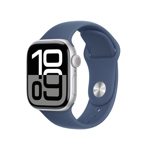 Image of Apple Watch Series 10 Serie 10 GPS 42mm Cassa in Alluminio Color Argento con Denim Sport Band - S/M