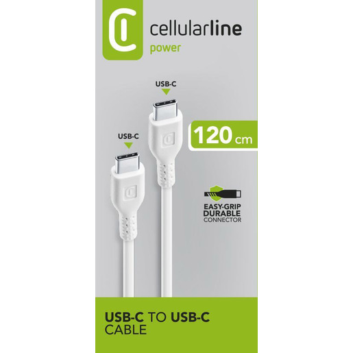 Image of Cellularline Power Cable 120cm - USB-C to USB-C Cavo USB-C to USB-C per ricarica e trasferimento dati
